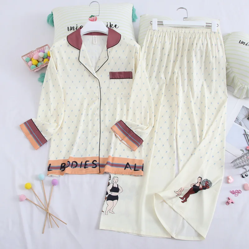 

Wmyqdlq Women's New Pyjamas Casual Suit Spring And Autumn Ice Silk Pajamas Pajama Long-Sleeved Thin Section Solid Color Cardigan