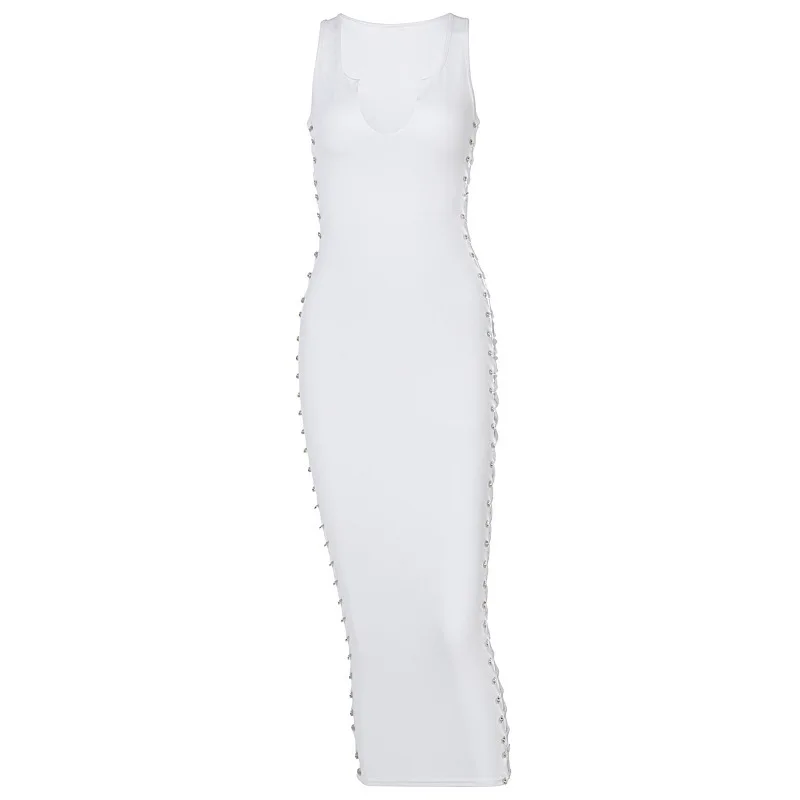 

Wind Women's 2021 New Summer Personality V-neck Sexy Side Stitching Sleeveless Dress