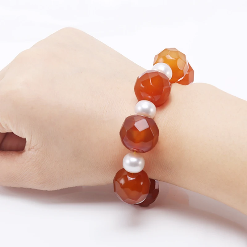 

JYX NEW YEAR SECKILL natural Red Agate Bracelet 18mm with freshwater pearls 9" Best Gift