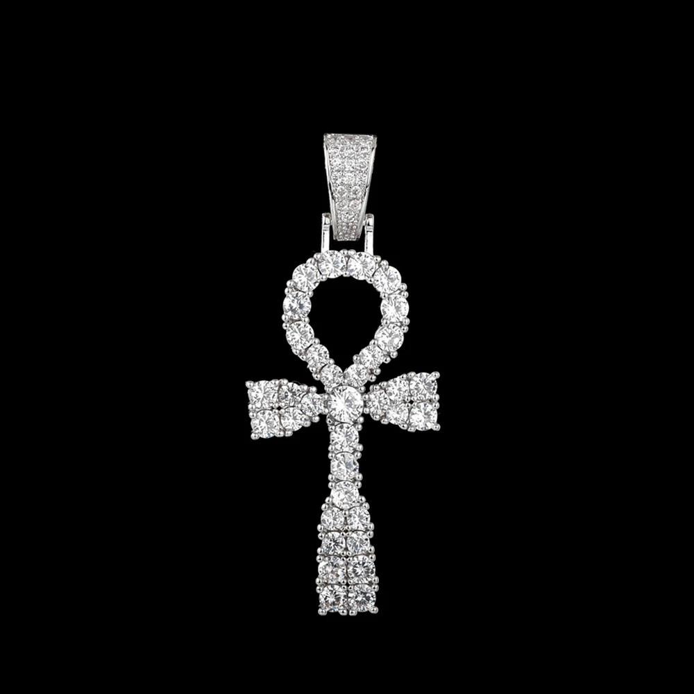 Мужские украшения с полным разрезом выложенный ледяной египетский анкх крест