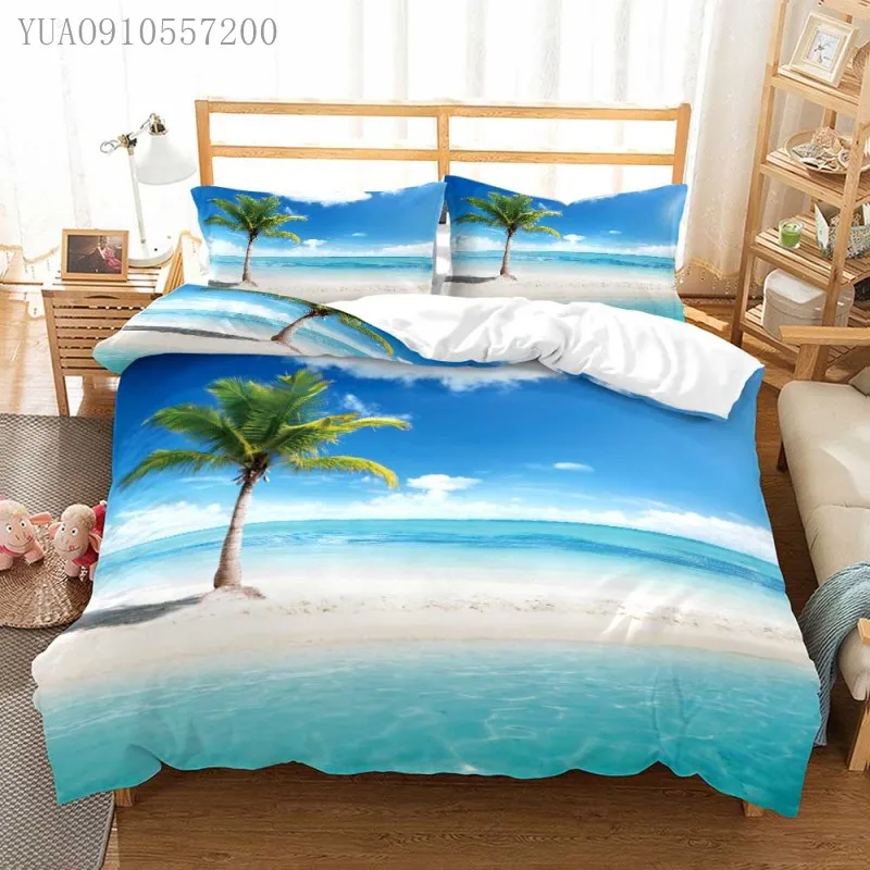 HD печатных постельное бельё побережье солнечного пляжа белье для мальчиков и