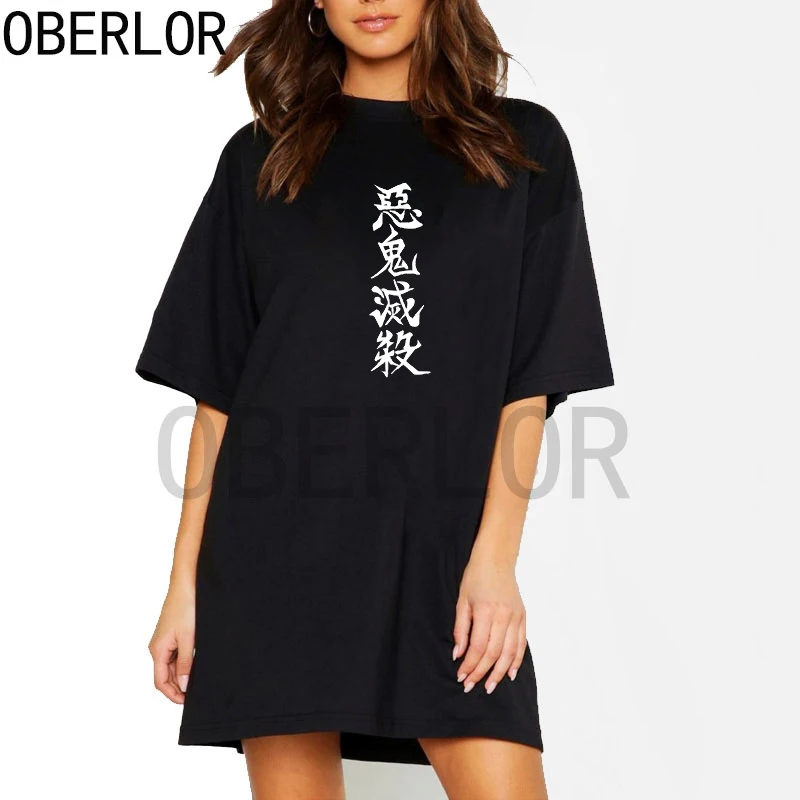 

Casual Women T-Shirt Dresses Anime Demon Slayer Kimetsu No Yaiba Letter Cool Print Vestido Female Short Sleeve Tops Woman Dress