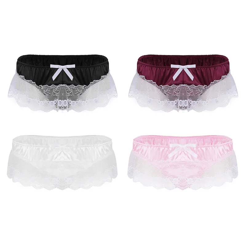 Мужские блестящие мягкие атласные гофрированные Цветочные кружевные трусы с