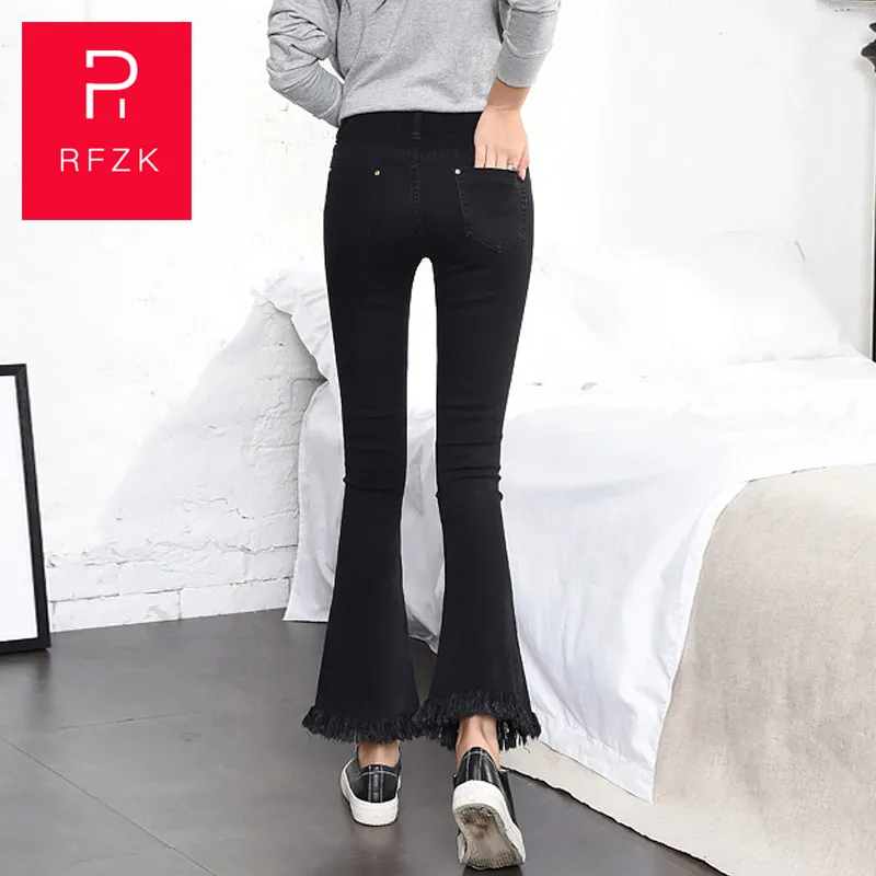 RFZK микро расклешенные женские брюки новинка 2020 высокая талия черные на ощупь