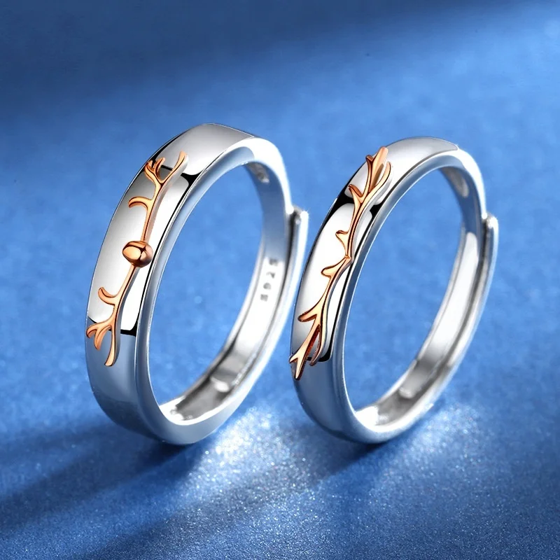 

Trendy Deer Romantic Rings for Couples Temperament Lovers Rings Wedding Party Open Ring Adjustable Deer and Doe Antlers Ring