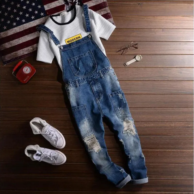 Мужской джинсовый комбинезон Новый Повседневный светильник синие джинсовые