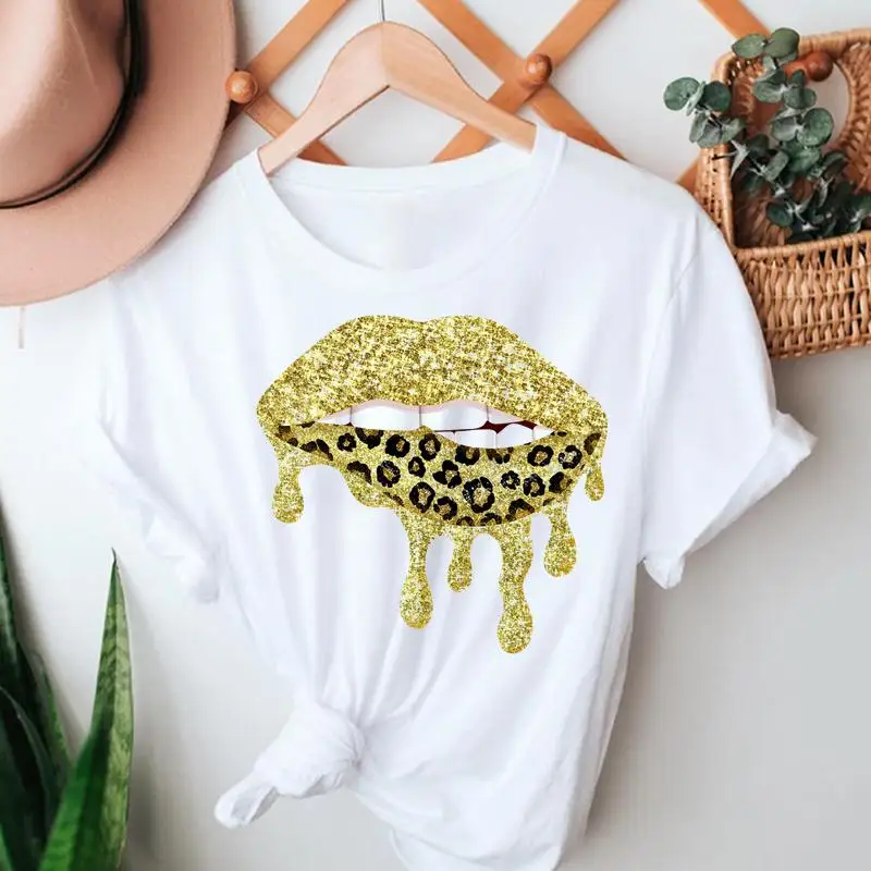 

Женская мода губ с леопардовым принтом Стиль печать Kawaii летняя футболка с коротким рукавом, футболки, детская одежда рисунок футболка Топ с ...