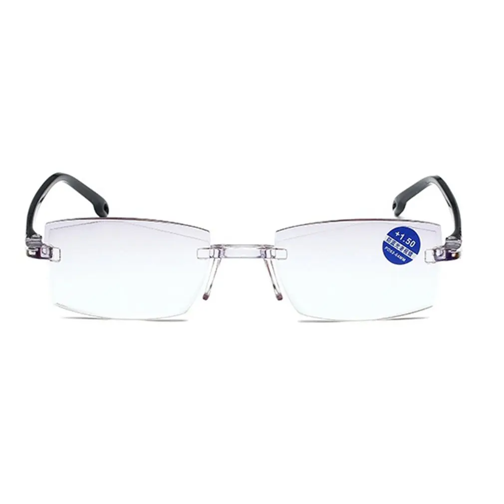 

Men Women Rimless Reading Glasses Bifocal Far Near Anti Blue Light Magnification Eyewear Presbyopic Glasses Diopter +150 +200
