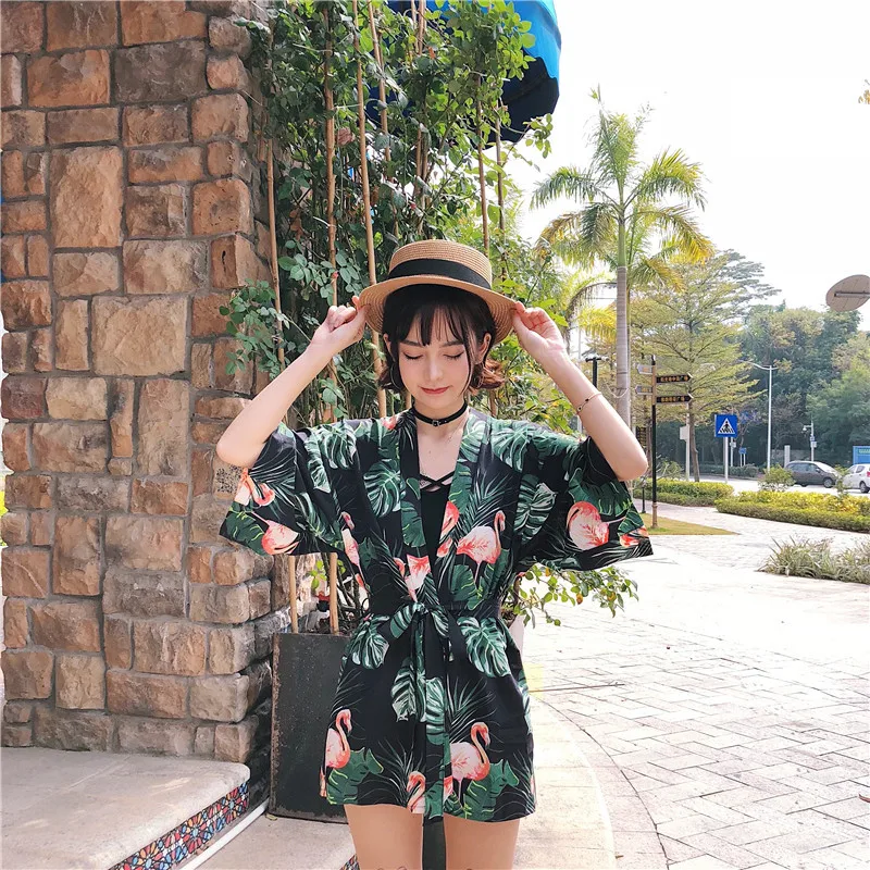 Japanese INS Style Sunblocking Kimono Haori Yukata Robe Women Cardigan Flower Print Retro Traditonal Beach Costume | Тематическая