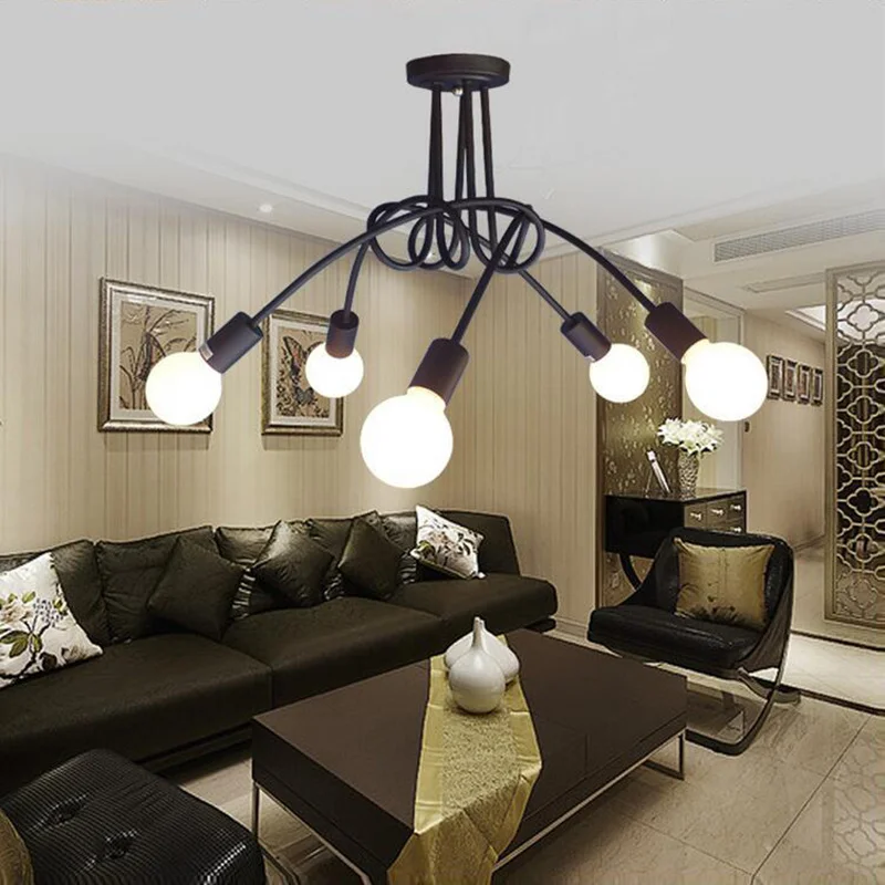 

Loft black Northern Europe kitchen Modern chandelier led e27 iron decoration lamp Fixtures for Living Room home Bedroom cafe