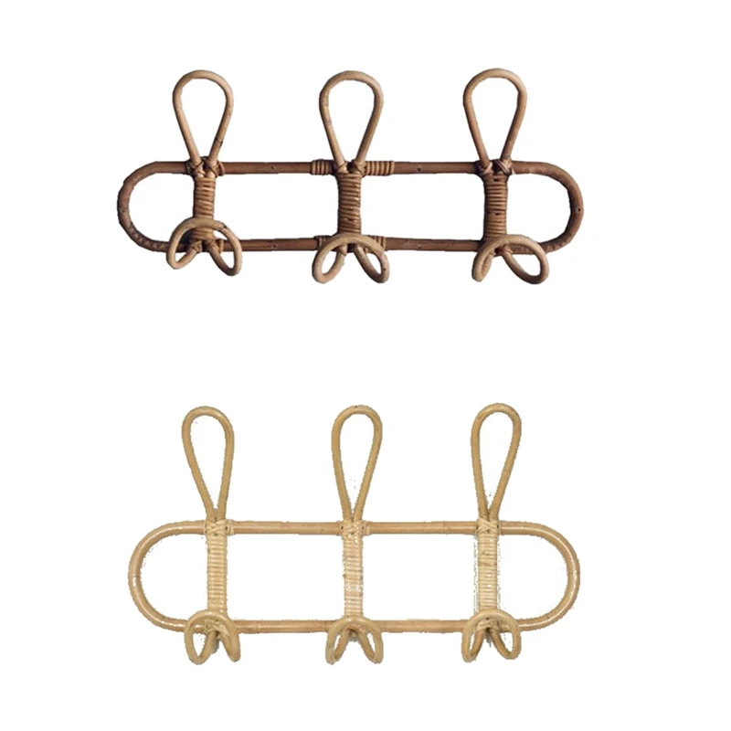 

2 Pcs Rattan Wall Hooks,Kids Garments Organizer Rack Clothes Hat Hanging Hook Rattan Hanger Kids Room Decor Hanger