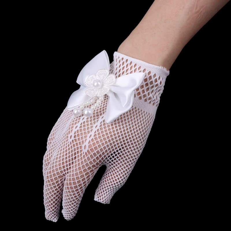 

Girls Gloves Princess Mesh Dress Accessories Hollow Bow Knot Prom For Kids Bride
