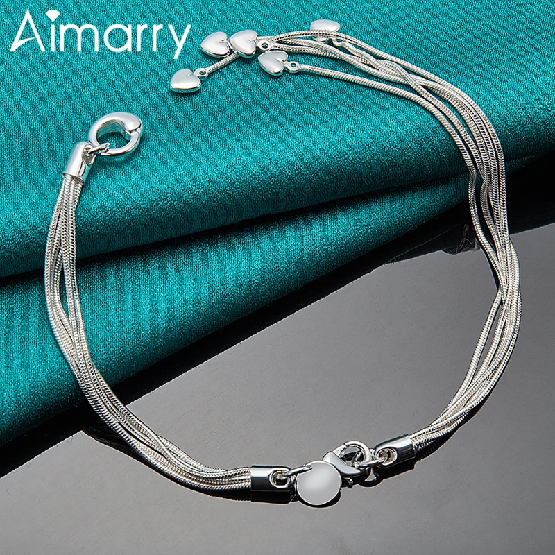 

Aimarry 925 Sterling Silver Snake Chain Love Heart Bracelet For Women Party Engagement Wedding Gifts Fashion Jewelry