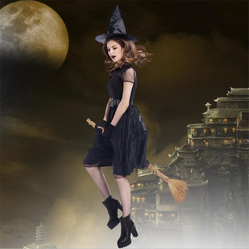 

Black Wicked Witch Elegantly Designed Women Deluxe The Most Classic Halloween Costume Masquerade Performance Spellcaster Classic
