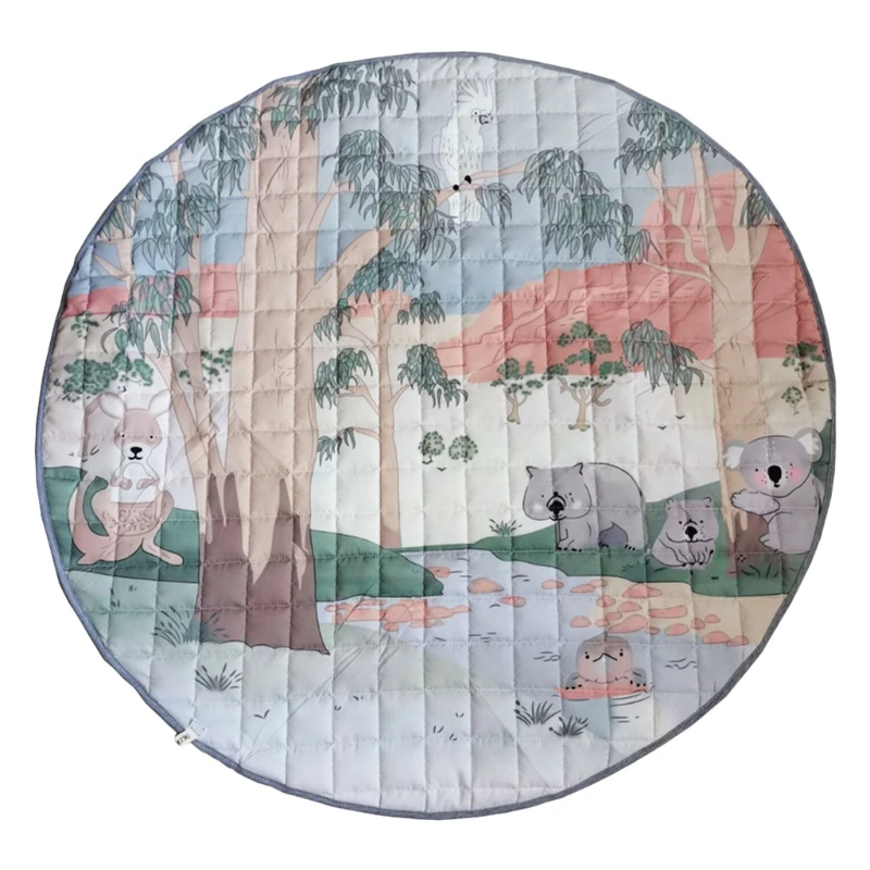 

Baby Play Cushion Mat Crawling Carpet Kids Room Floor Rug Round Cartoon Animal Forest Printed Game Pad Playmat Children