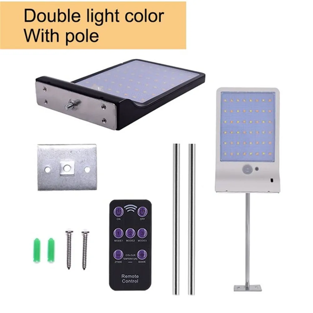Aluminum pole 48/36 LED 3 mode Outdoor Waterproof Motion Sensor Solar Wall spot flood lamp security Light For Garden yard patio | Лампы и