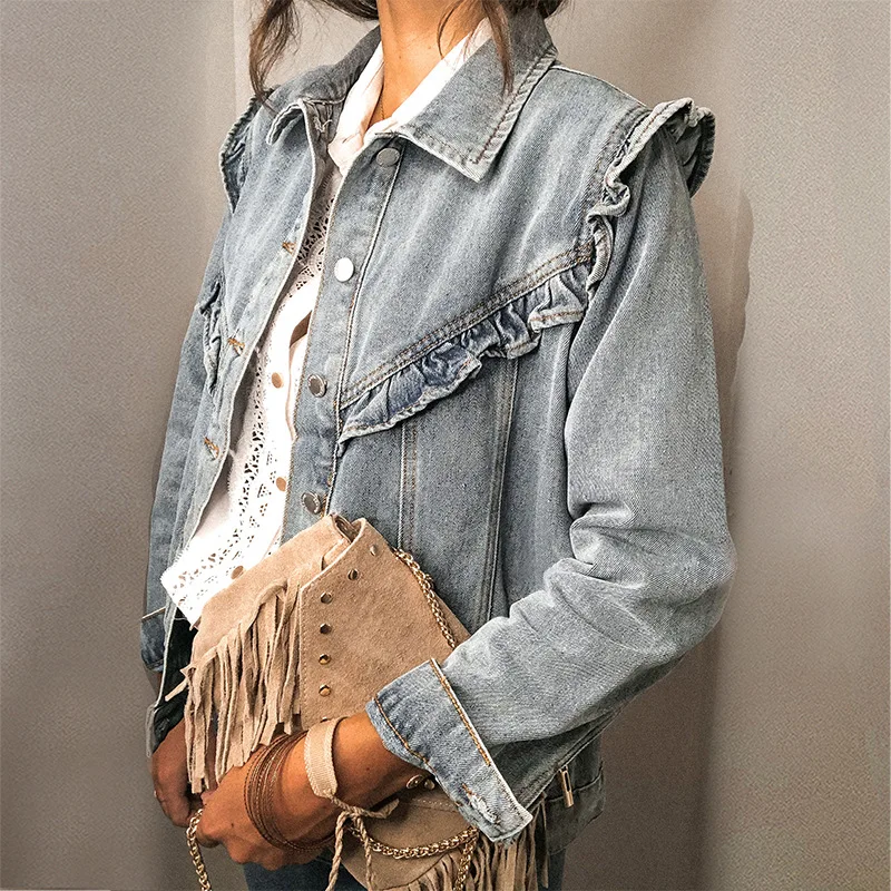

2020 New Autumn and Winter Hot Sale Wooden Ear Denim Jacket Women's Jacket