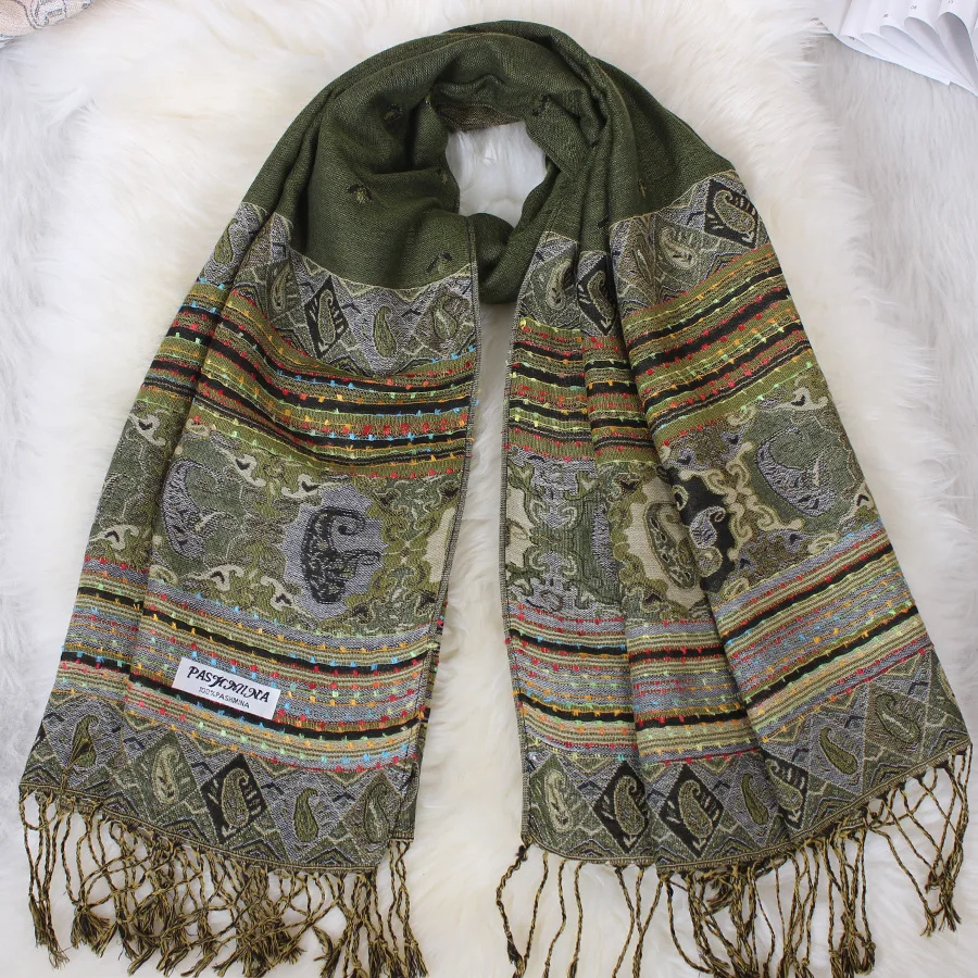 Серая модная Осенняя Женская шаль шарф Пашмина зимний национальный стиль