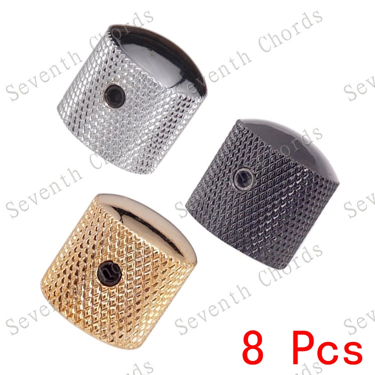 8 pcs metall gerändelt barrel dome elektrische bass gitarre tone volume control knöpfe mit hexa schraube lock typ chrom schwarz gold free gl