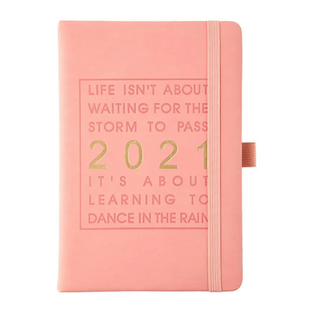 

2021 English Internal Pages Personal Agenda Planner Schedule Notebook Planner Monthly Planner PU Leather Soft Cover