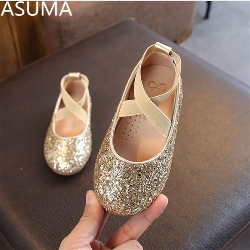 Детская кожаная обувь принцессы для девочек Повседневная блестящая детская