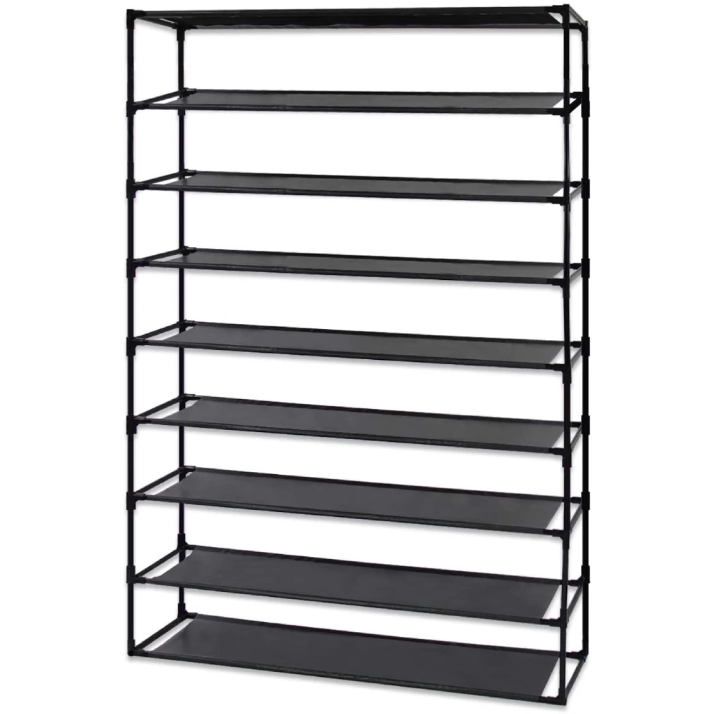 

Assembly Shoe Rack 9 Tier Detachable No Dust Waterproof Fabric Shoe Organizer Tower Space Saver Stackable Storage Shelf (Black)