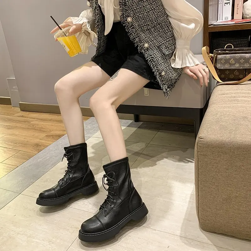 

Boots For Women 2021 Winter Fashion Short Boots Lace Up Flat Martin Boots