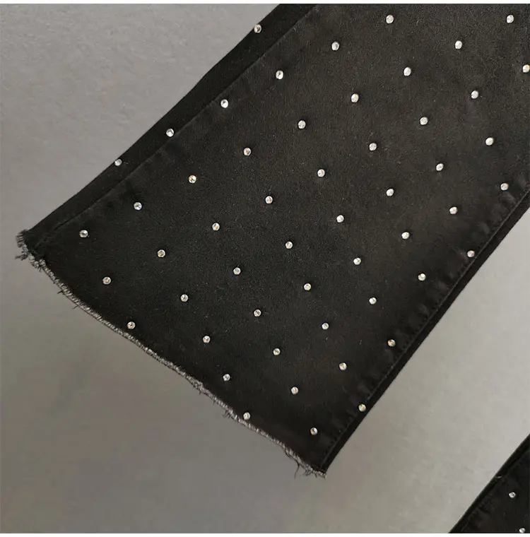 

Heavy Industry Rhinestone Flared Pants for Women 2021 Spring Autumn New High Waist Slimming Jeans Women Black Elastic Jean Pants