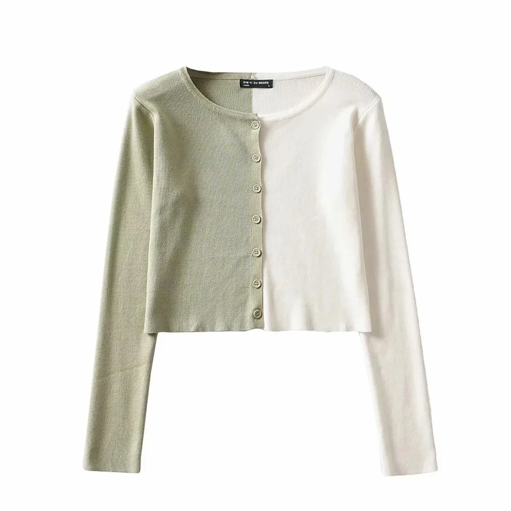 

Womens Cardigan Coat Sweater Knited Patchwork Cropped Cardigan Casual Female Slim Sweaters Cardigans Long Sleeve 2020 Fall