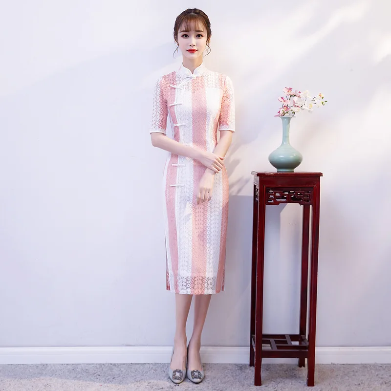Повседневный чонсам свежие банкетные костюмы Улучшенная Мода Ретро кружево