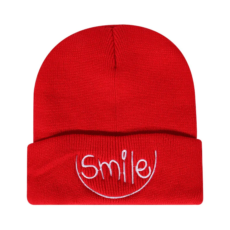 

New Brand Ladies Winter Hats Embroidery Smiley Warm Hat Knitted Hat Windproof Cute Student Cap Big Face Looks Thin Caps Woman