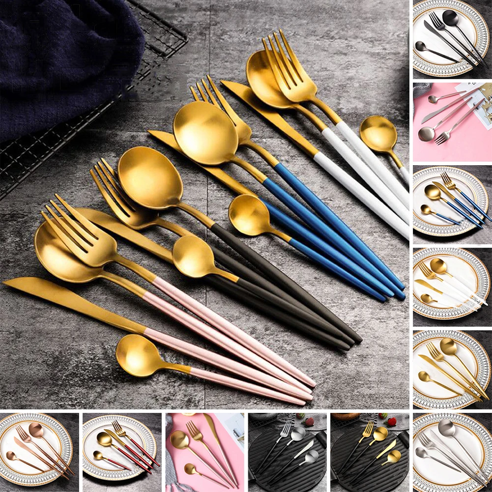 

4pcs Silverware 304 Stainless Steel Cutlery Set Serving Set with Knife/Fork/Spoons Teaspoon Tableware Set Kitchen Set