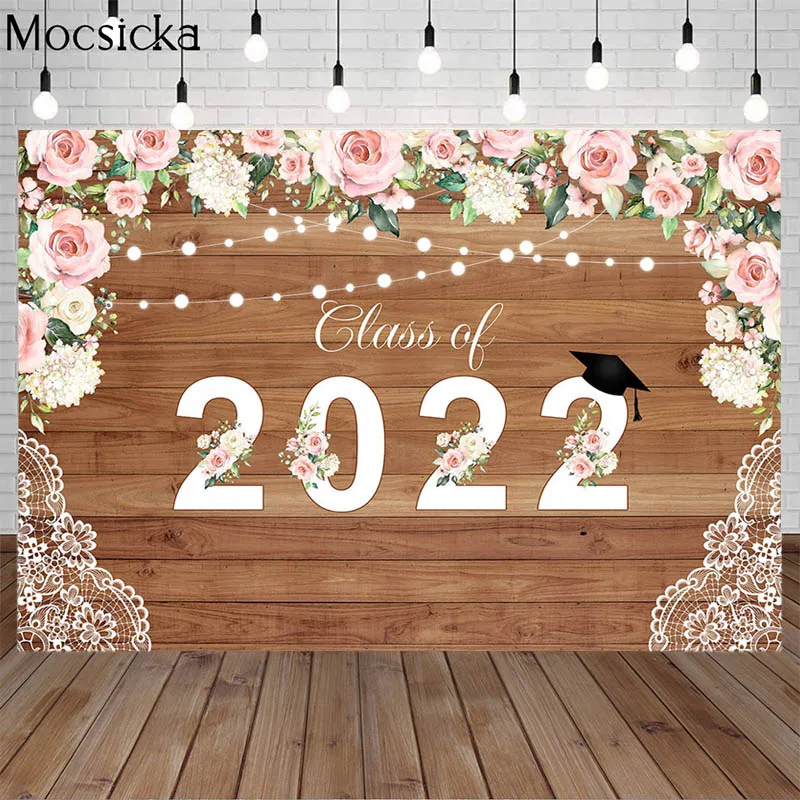 

Поздравительные фоны для фотосъемки 2022 градусов поздравительная выпускная Вечеринка фон для фотосъемки Цветочный декор деревянной доски