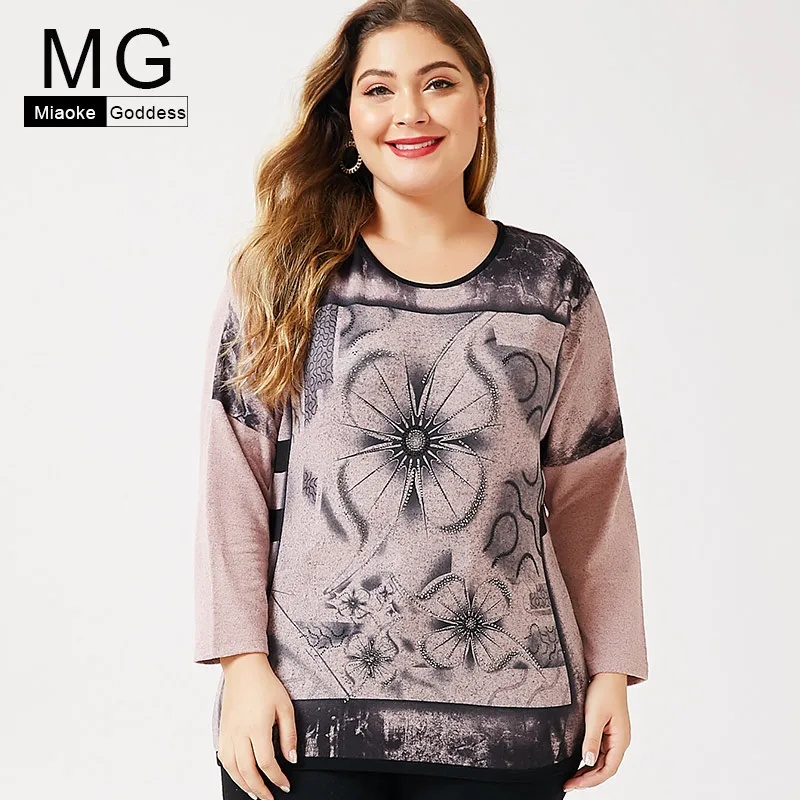 5XL Плюс размер женской одежды 2019 года осень Новый O образный вырез экзотического