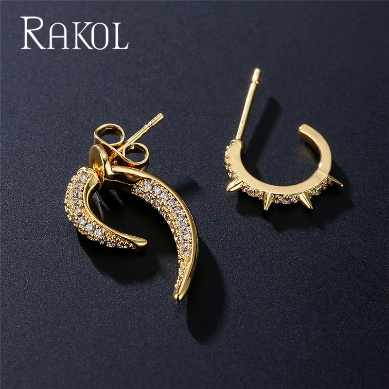 

RAKOL 2022 New INS Fashion Micro Inlay Cubic Zirconia White Gold Rivet Hook Shape Hoop Earrings Women's Jewelry Gift RE2925