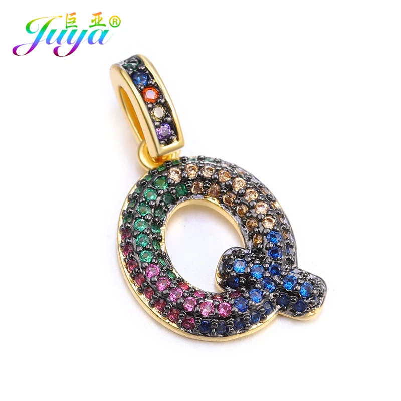 Gold Q Juya DIY шнур кожаный вывод многоцветный Циркон с радужным блеском золото 26 буквы алфавита кулоны с надписями поставки - Окраска металла: Gold Q
