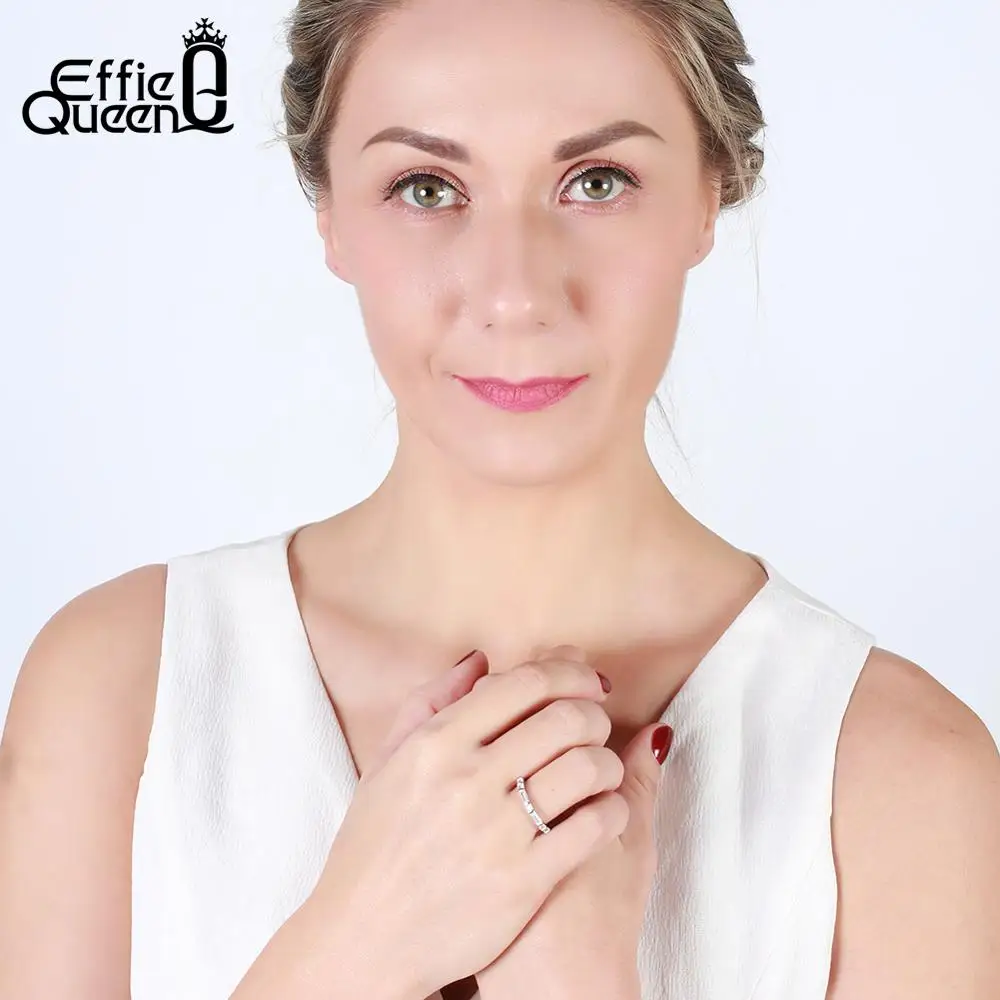 Effie queen 925 пробы серебряные женские кольца обручальные вечерние кольца вечность Свадебные украшения с AAA сверкающий Циркон TSR66