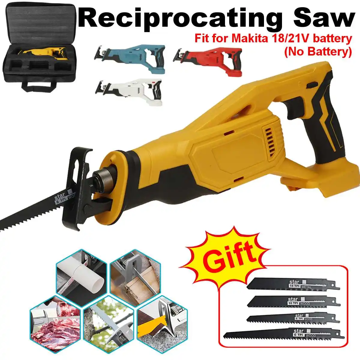 

Reciprocating Saw Cordless Electric Saw for Wood Metal Plastic Cutting machine Power Saws with Saw Blades for Makita 18V Battery