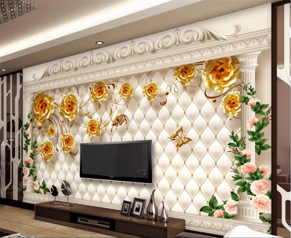 Большой заказ обоев Европейский роскошный золотой розовый мягкий пакет римская