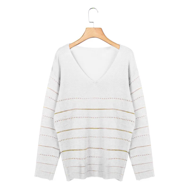 Зимний женский свитер в полоску с V-образным вырезом Женская туника длинным