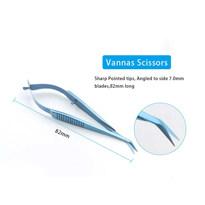 

1pcs Medical Titanium Ophthalmic Angled Vannas Scissor Sharp Tip Ophthalmic Surgery Instrument 82mm Long