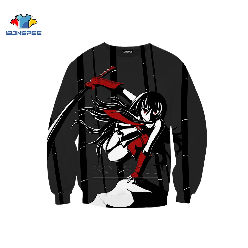 

SONSPEE Akame Ga Kill Anime Sweatshirt New Men Women Hoodies 3D Print Harajuku Street Long Sleeve Fashion Top O Neck Pullover