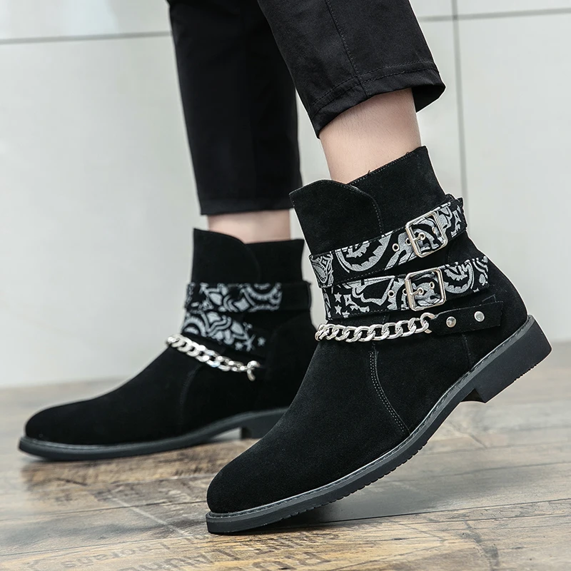 

Men's Leather Shoes Buckle Ankle Mixed Color Leather Martin Boots High Top Fashion Outdoor Boots Desert Lazy Trend Casual Shoes