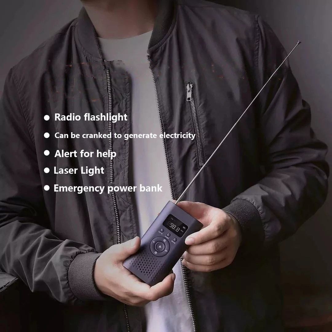 youpin nextool multi function emergency hand crank radio leiyin am fm radio laser light flashlight alarm power bank for outdoor free global shipping