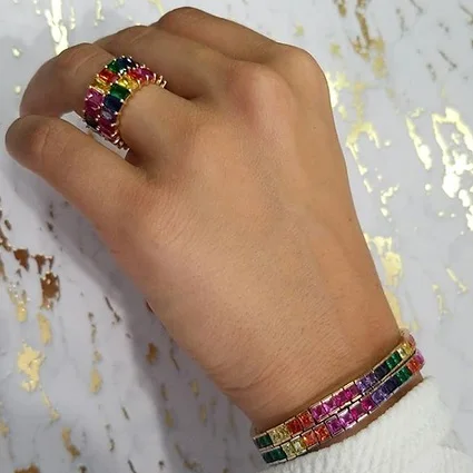 Оптовая продажа радужные серьги cz кольцо браслет позолота последняя мода