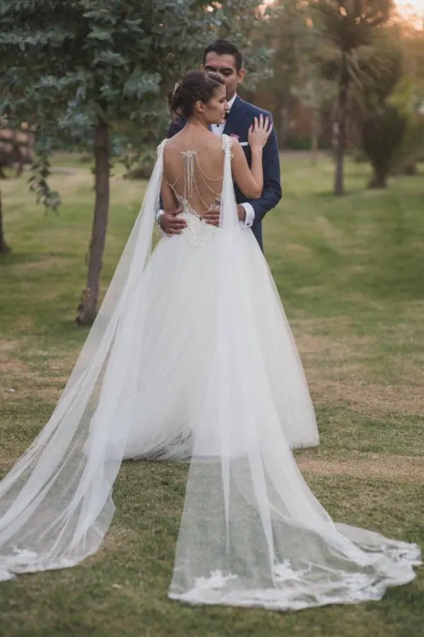 2 шт. Соборная Длина свадебная накидка Кружевная аппликация Длинные свадебные