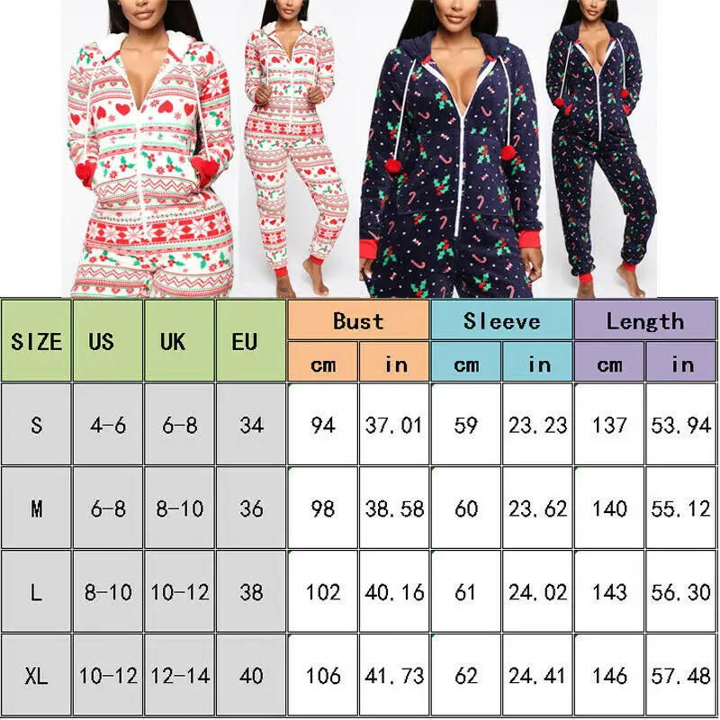 

Family Matching Women Holiday Romper Christmas Pyjamas Xmas Nightwear Jumpsuits Long Sleeve Hooded Ladies Winter Warm Homewear