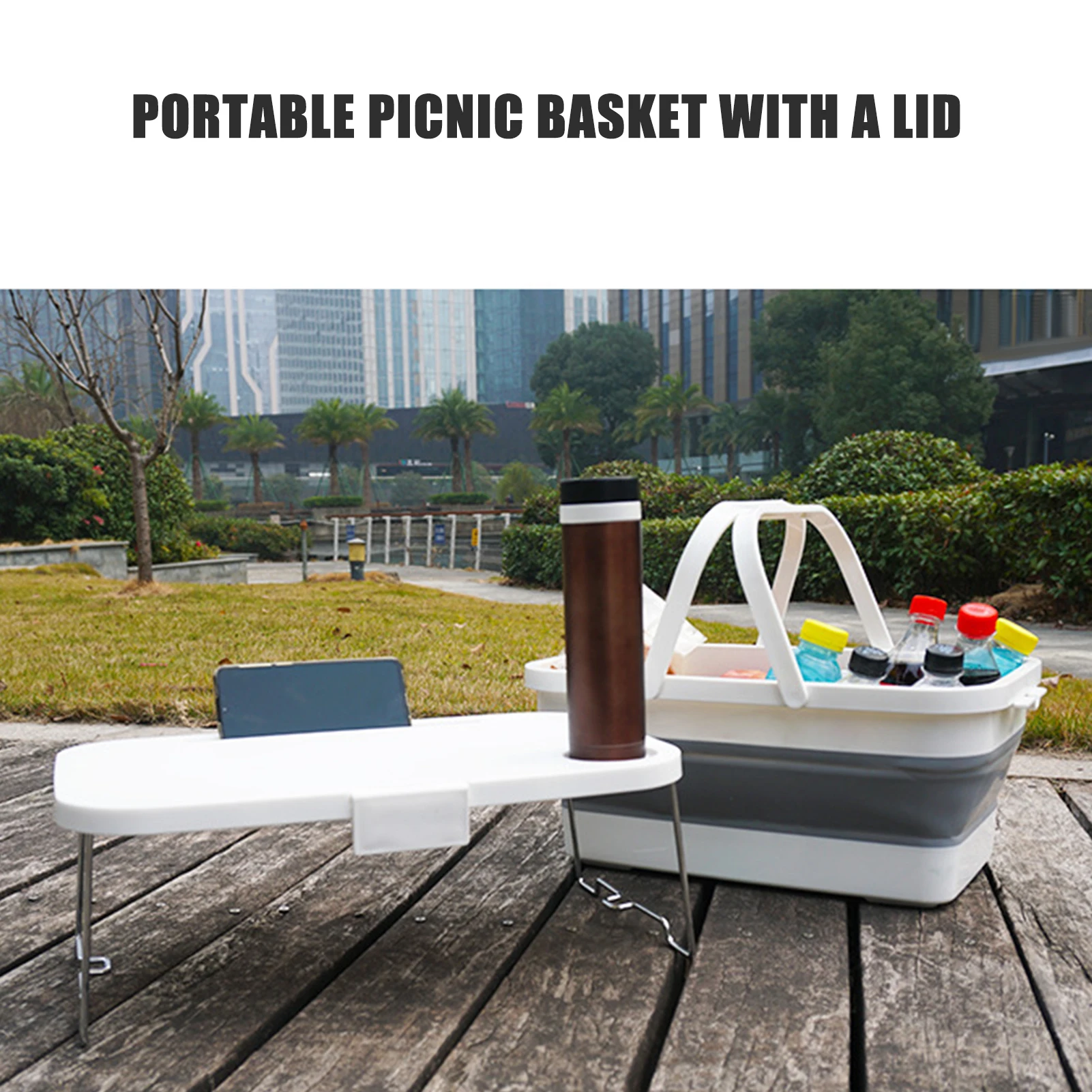 

Picnic Basket with Lid Table Portable Vegetable Fruit Collapsible Basket Folding Multi-functional Basket for Kitchen Hiking