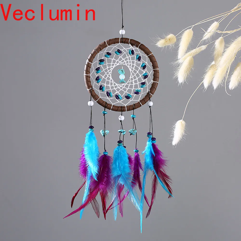 

XR050 Современные натуральные перья цветные кружевные Ловец снов ветряные колокольчики Подвеска для автомобиля снов аксессуары для украшени...