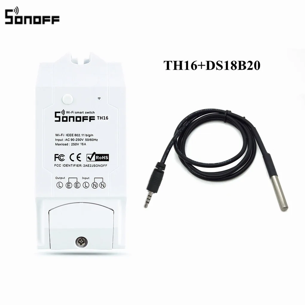 TH16 and DS18B20 Sonoff TH16 умный переключатель Wi-Fi Мониторинг температуры и влажности Wifi умный переключатель домашний комплект автоматизации работает с Alexa Google Home - Комплект: TH16 and DS18B20